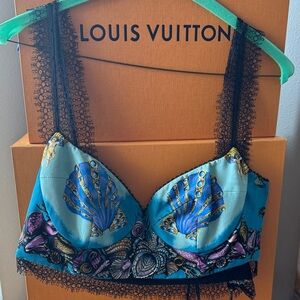 Versace Blue and Black Shell Print Bralette silk worn once perfect condition